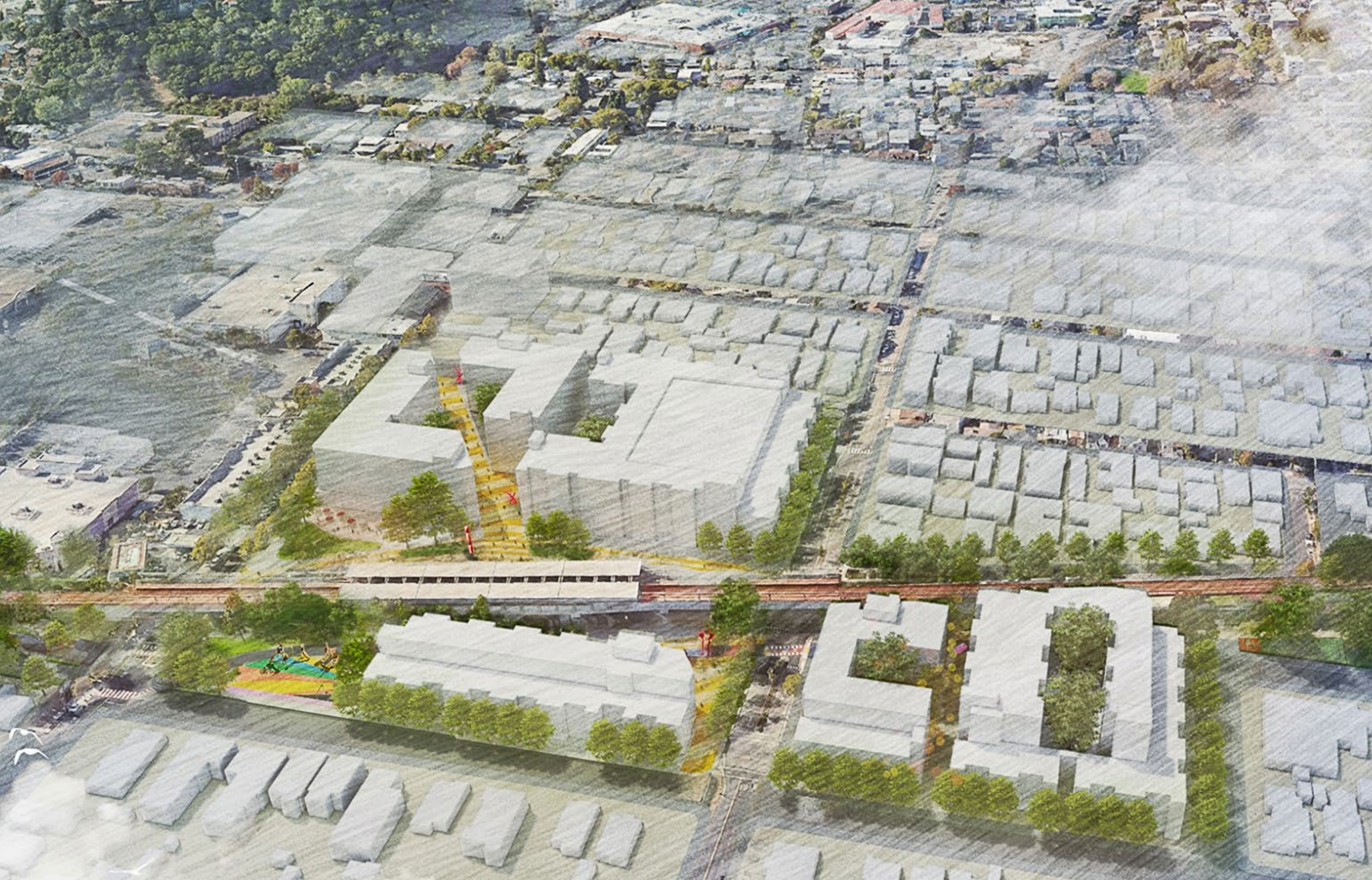 El Cerrito Plaza BART Station development close view, illustration via project plans