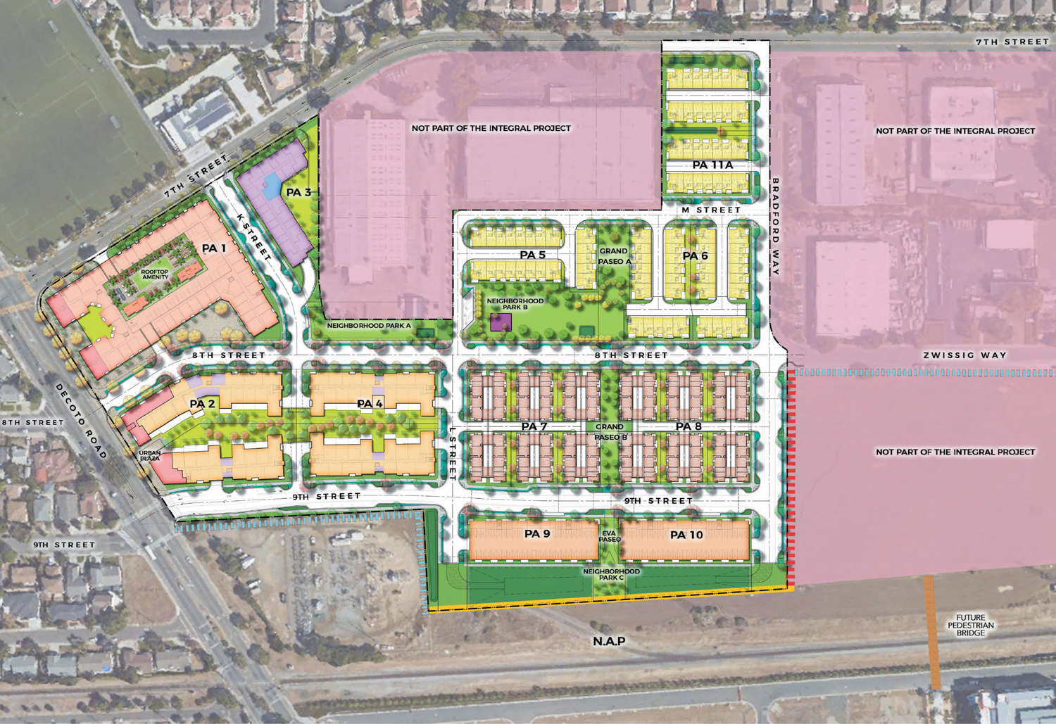 Union City Station East neighborhood plan with landscaping concept illustrated, rendering from Urban Communities