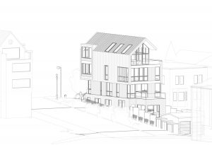 1099 Dolores Street axon looking northwest, illustration by Winder Gibson Architects
