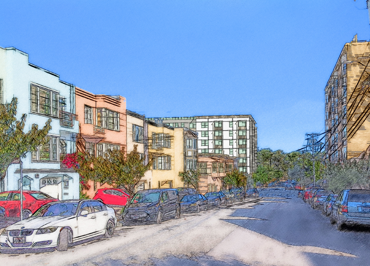 2550 Irving Street from 26th Avenue looking north, rendering by Pyatok