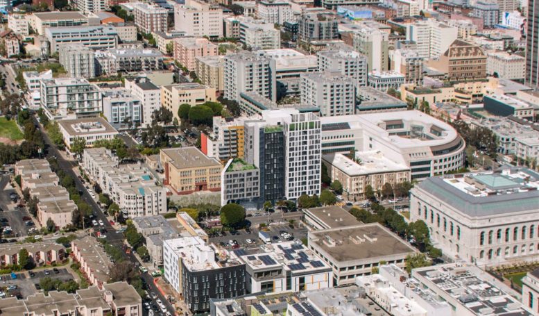 600 McAllister Street aerial view, rendering by David Baker Architects