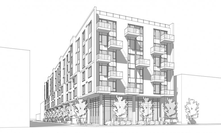 925 Bryant Street pedestrian perspective, illustration by BAR Architects