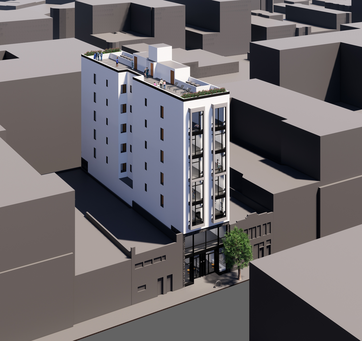 159 Fell Street aerial view, rendering by Winder Gibson Architects