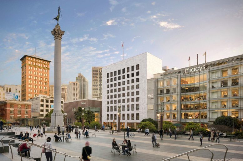 233 Geary Street from across Union Square, rendering by Handel Architects
