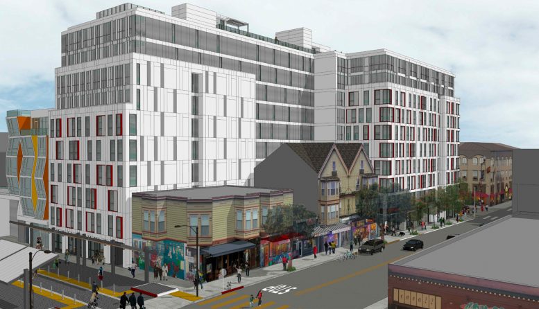 2588 Mission Street from the corner for 22nd Street and Bartlett Street, rendering by Ian Birchall and Associates