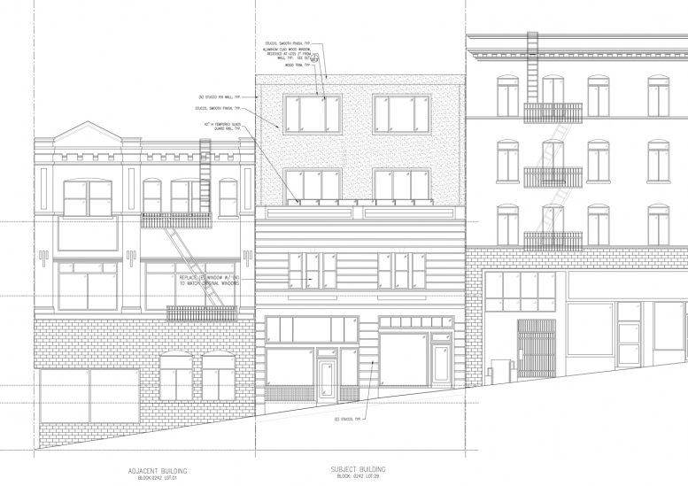 809 Sacramento Street facade elevation, illustration by Nie Yang Architects