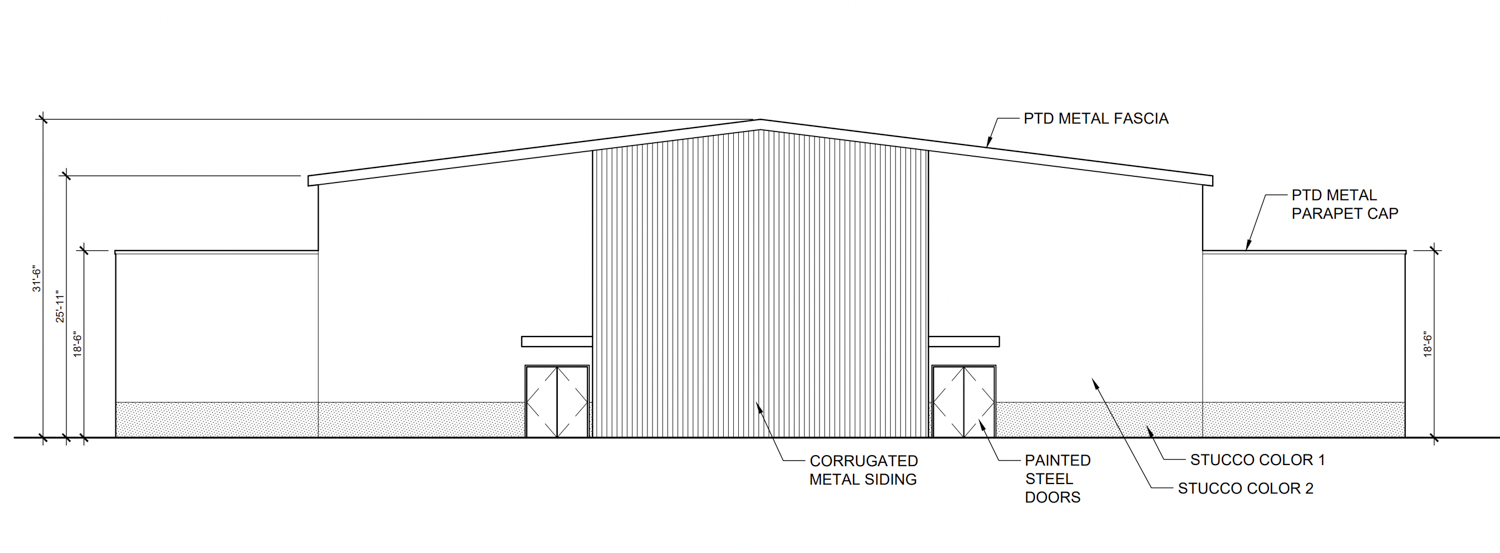 1045 Derby Avenue phase two multi-purpose building elevation, illustration by Artik Art & Architecture