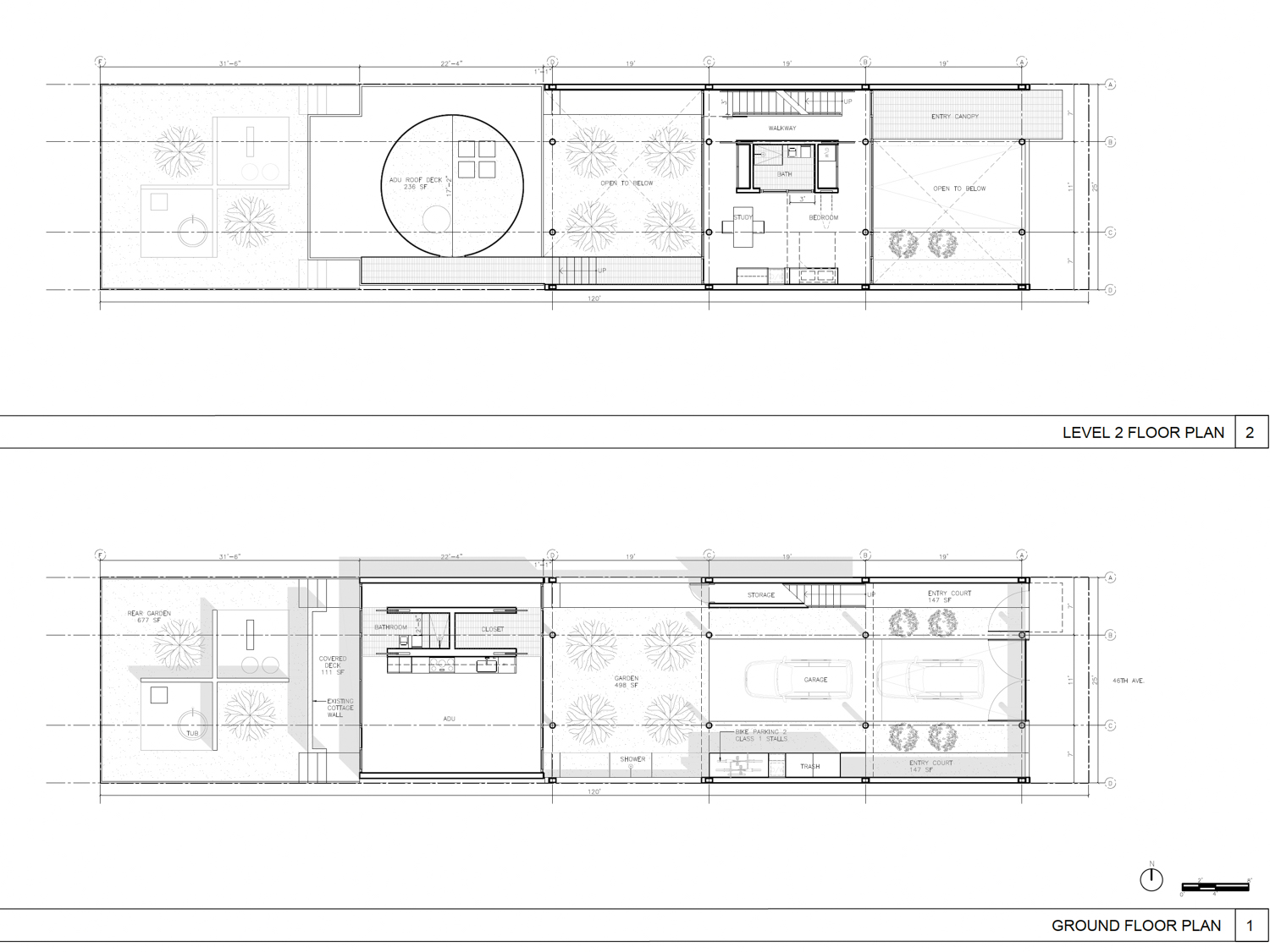 1271 46th Avenue floor plan of ground and second level, design by Stanley Saitowitz Architects