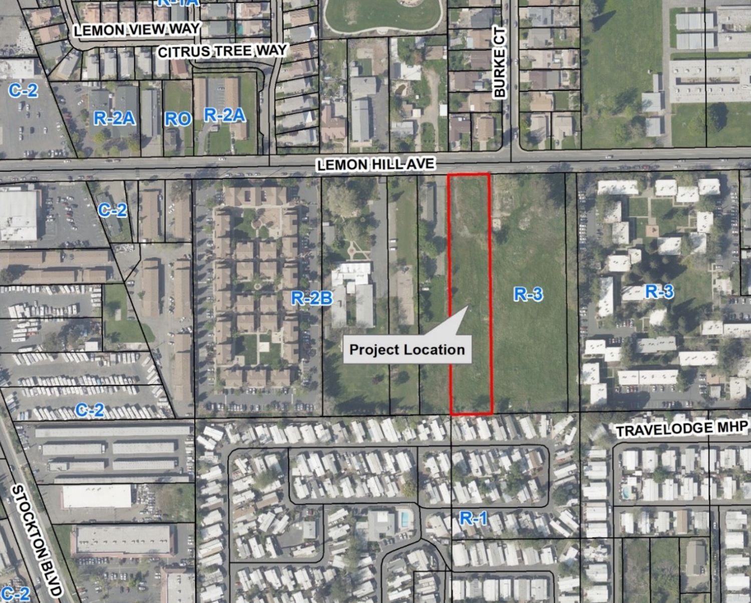 6130 Lemon Hill Avenue property location outlined, image via Sacramento Planning Department