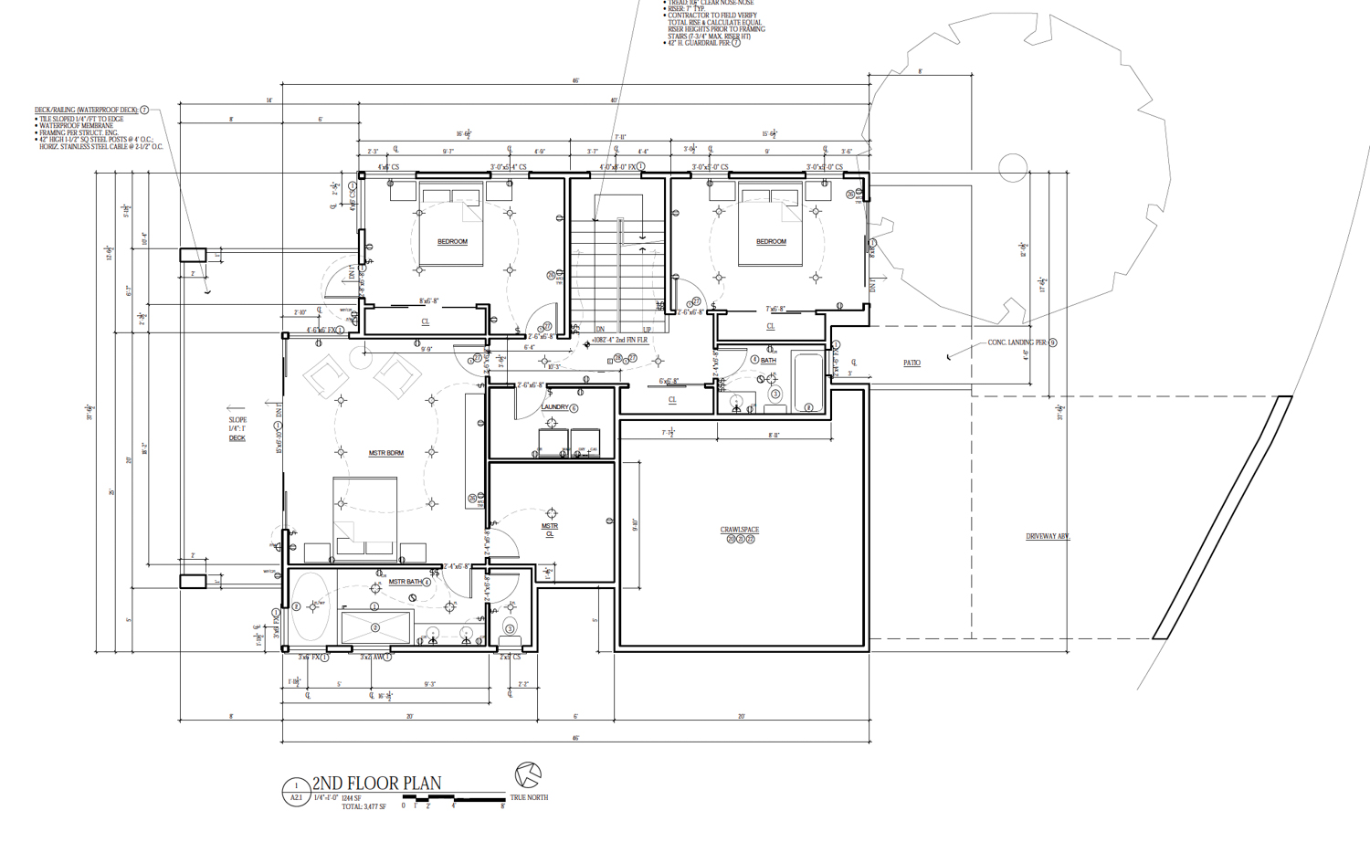 6381 Girvin Drive second-level floor plan, elevation by John Newton