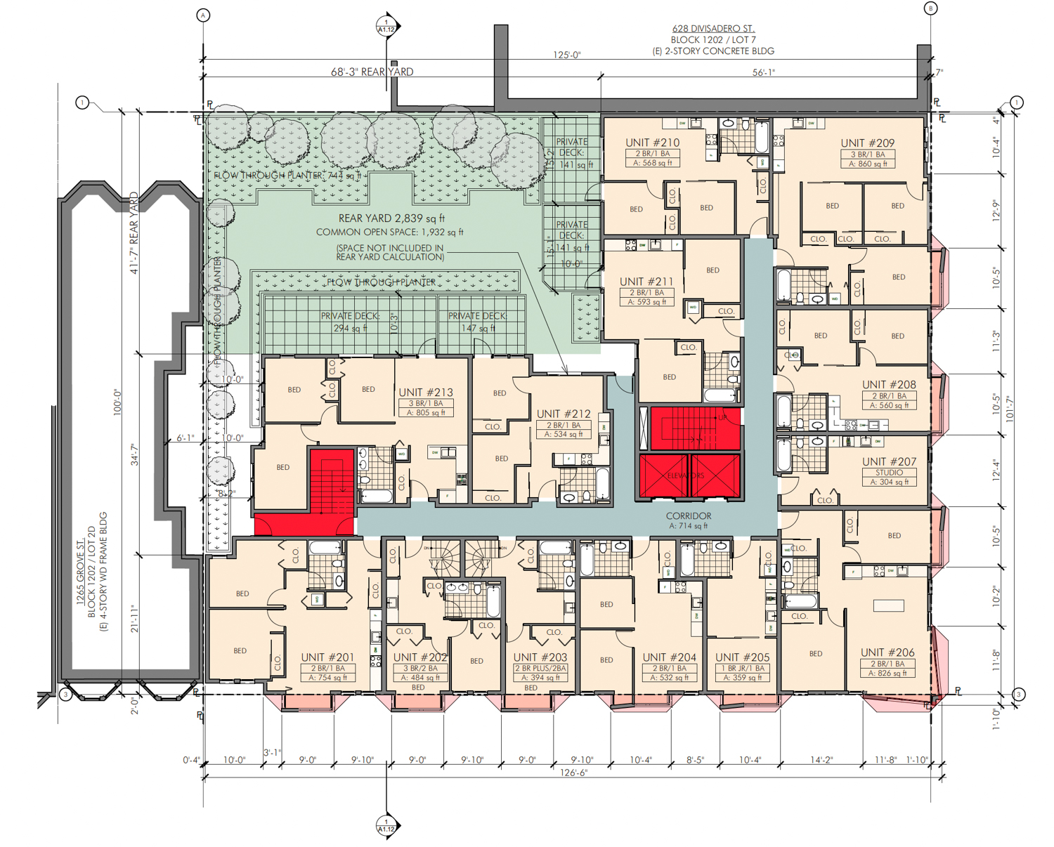 650 Divisadero Street second-level floor plan, elevation by Ankrom Moisan Architects