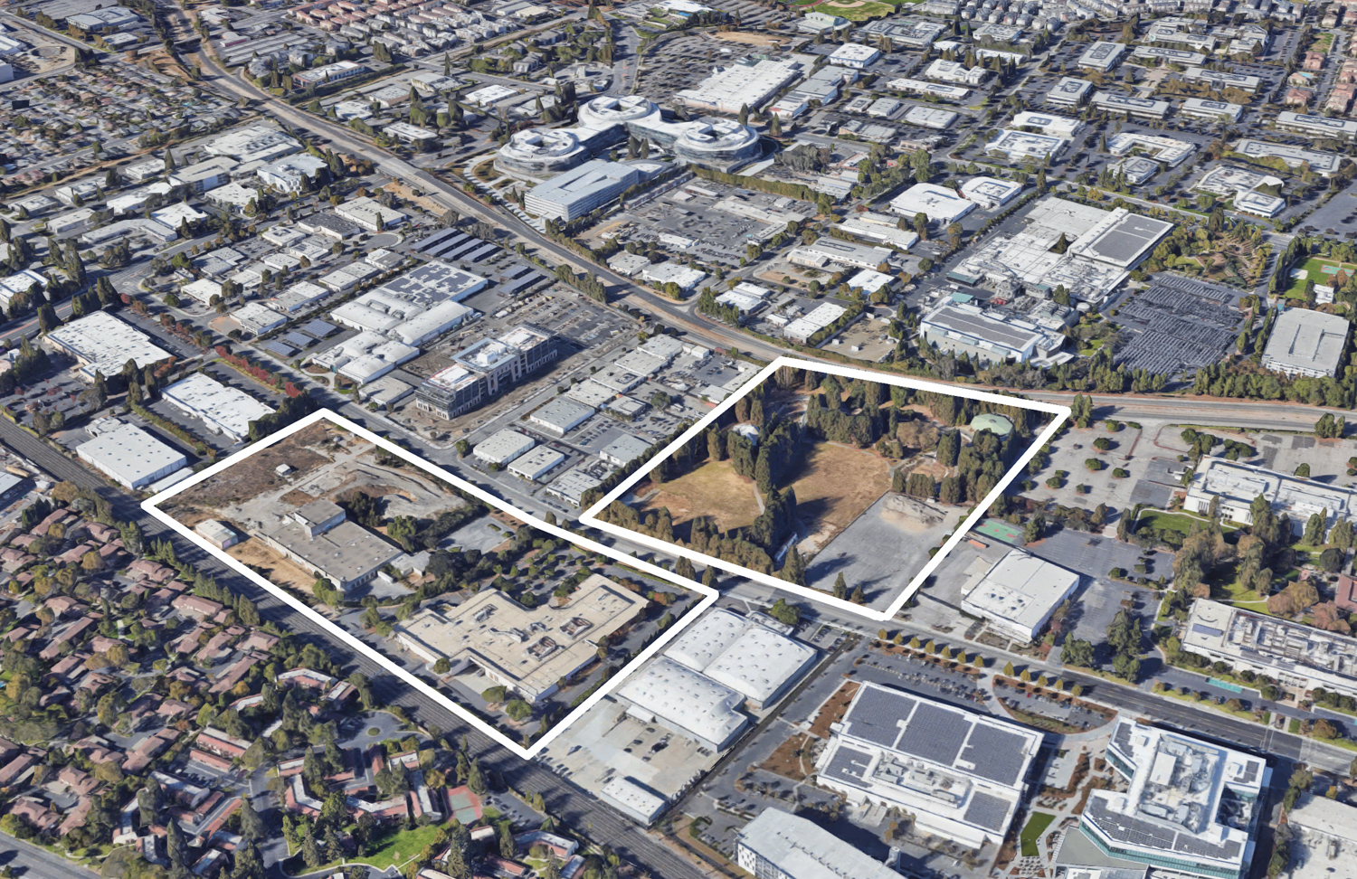 Intuitive Offices area existing condition along Kifer Street, image via Google Satellite