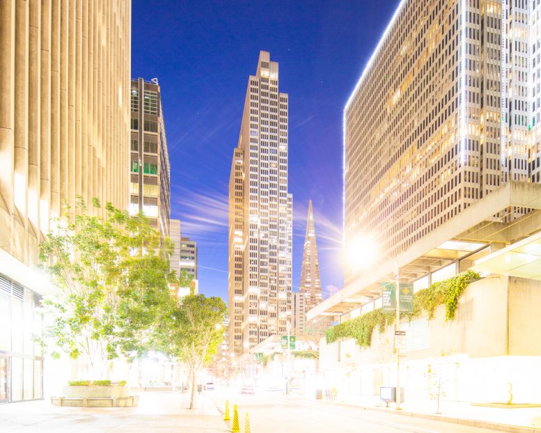One Embarcadero Center evening view, image by Andrew Campbell Nelson