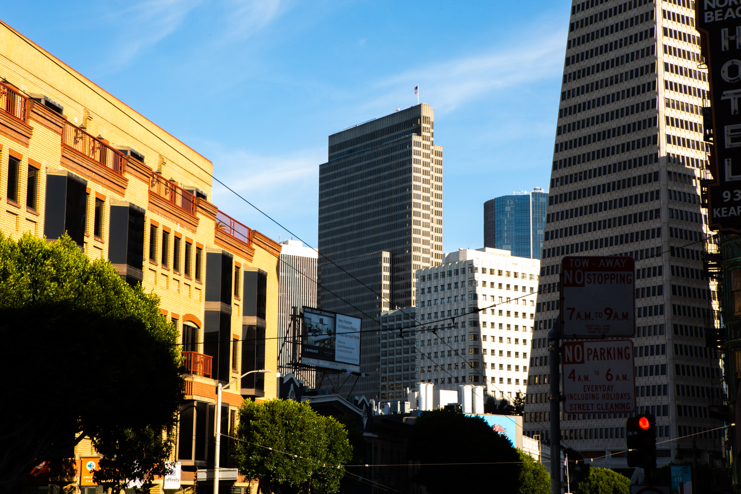 One Embarcadero Center seen beside the Transamerica Pyramid, image by Andrew Campbell Nelson