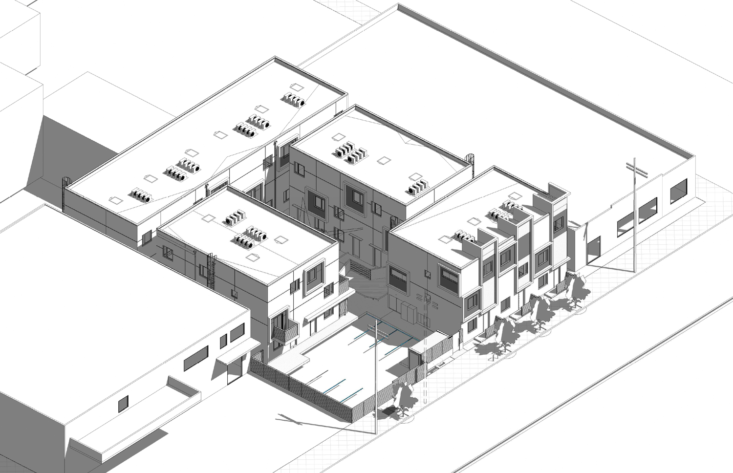 Southwest aerial axon view of 825 6th Avenue, illustration by Baran Studio Architecture