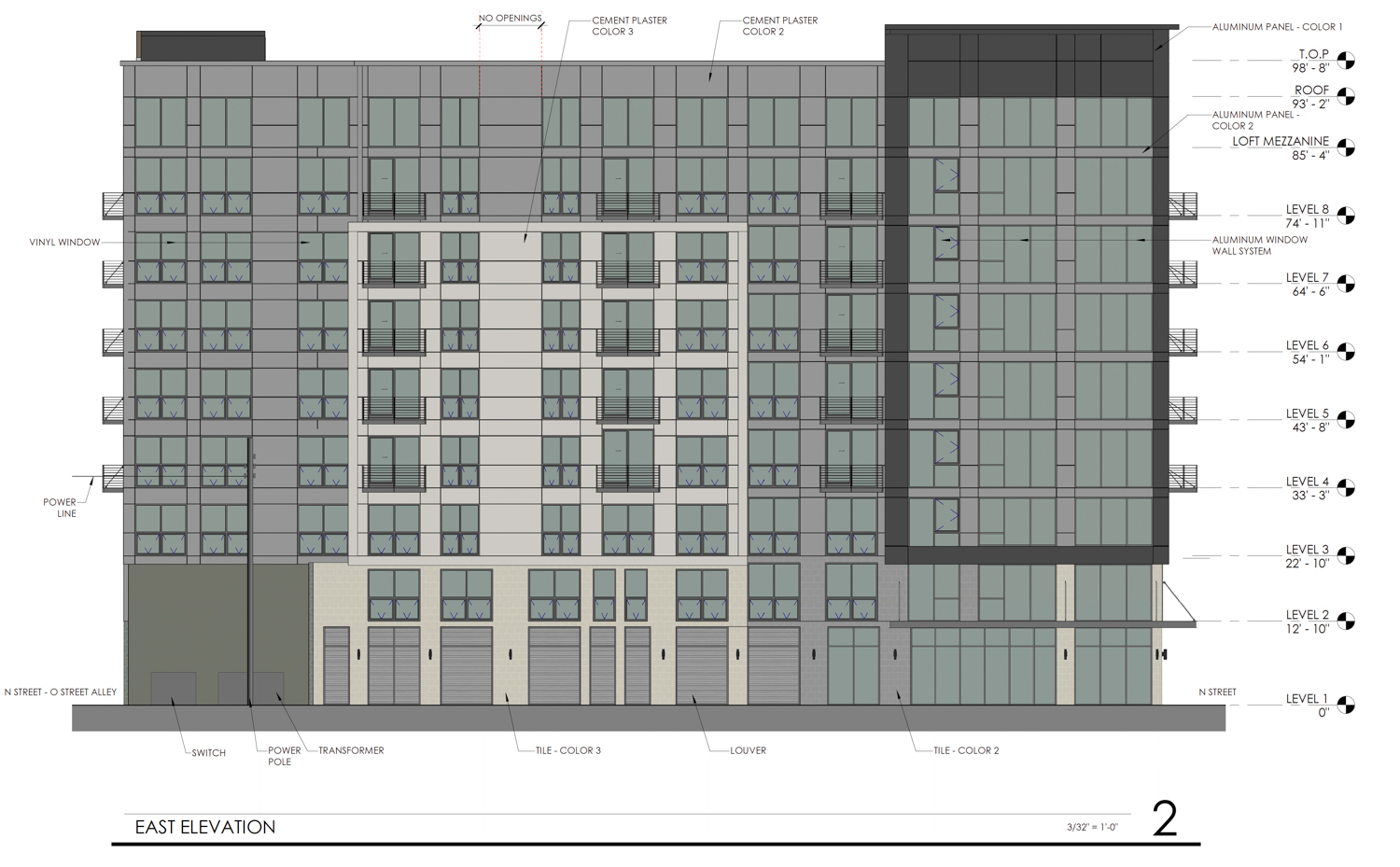 The Warren at 1330 N Street, elevation by HRGA Architecture circa April 2021