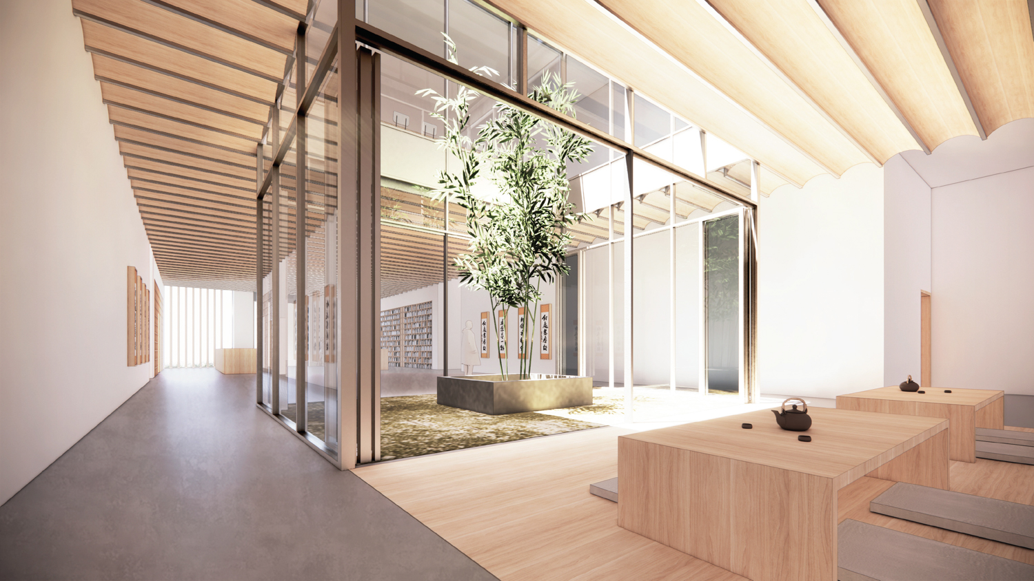 View from the teahouse for the proposed American Buddhist Cultural Society rendering for 1750 Van Ness Avenue, design by Skidmore, Owings & Merrill
