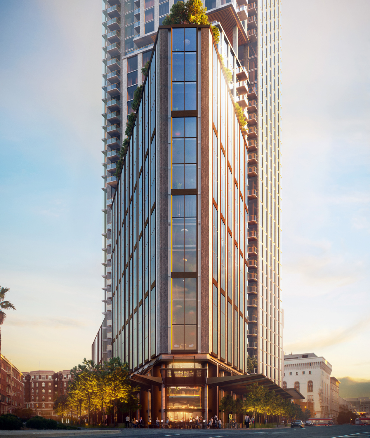 10 South Van Ness flatiron podium elevation, design by Kohn Pedersen Fox