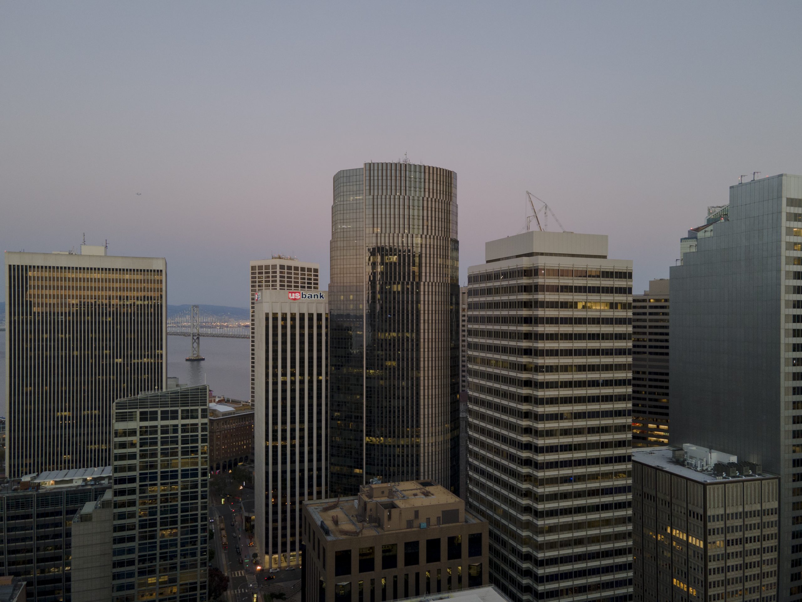 101 California Street aerial view at sunset