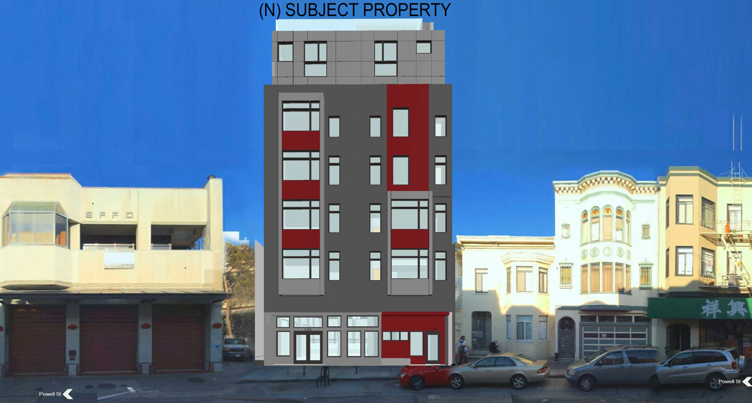 1324-1326 Powell Street facade in neighborhood context, elevation by Axis GFA
