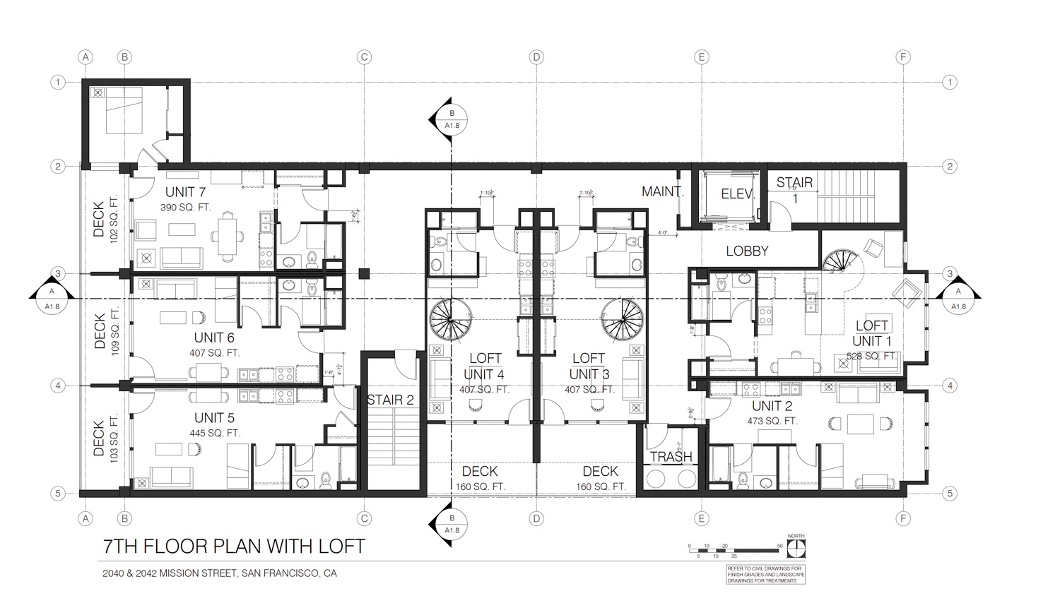 2040 Mission Street seventh-level floor plan, illustration by Hunt Hale Jones