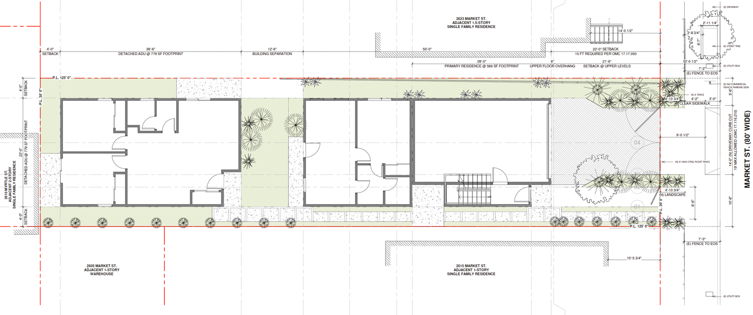 2621 Market Street site plan, illustration by Baran Studio Architecture