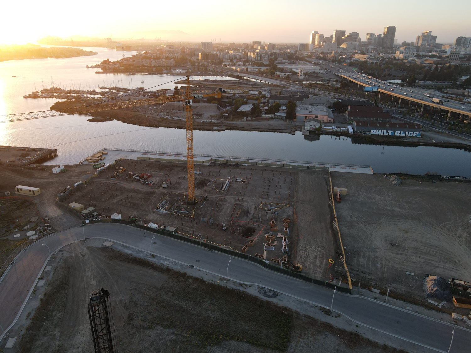 Brooklyn Basin Parcel J foundation work underway, aerial image