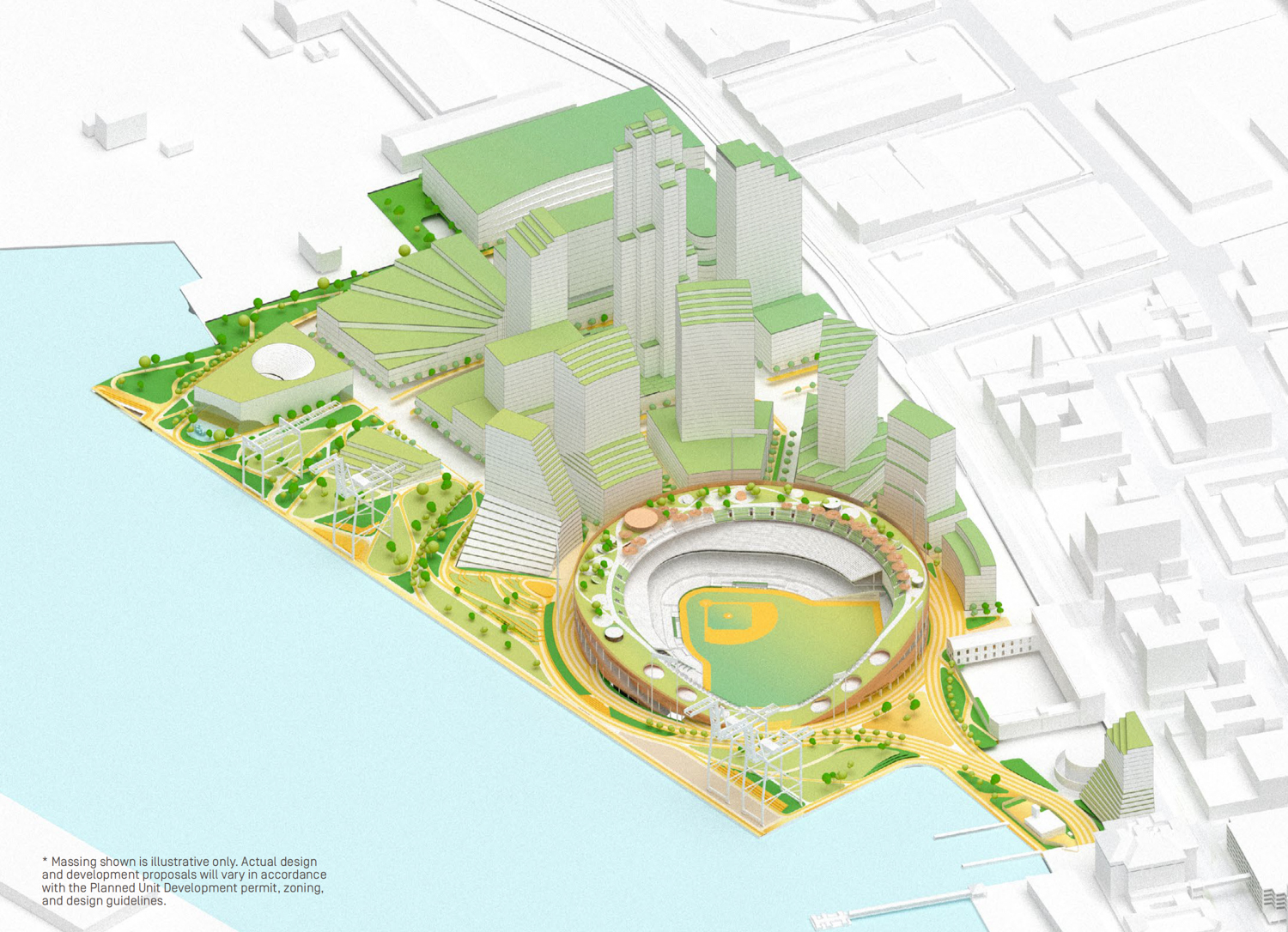 Howard Terminal Ballpark concept masterplan, architecture by Bjarke Ingels Group