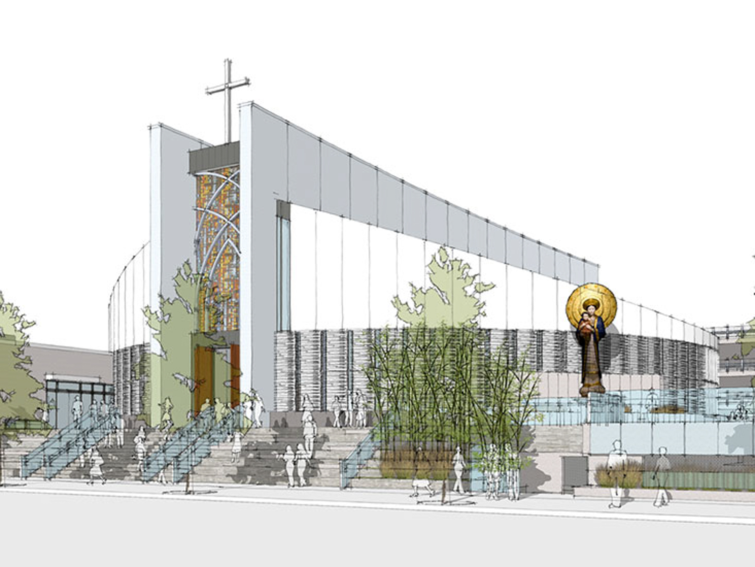 OLLV Church outside perspective, illustration by SIM Architects