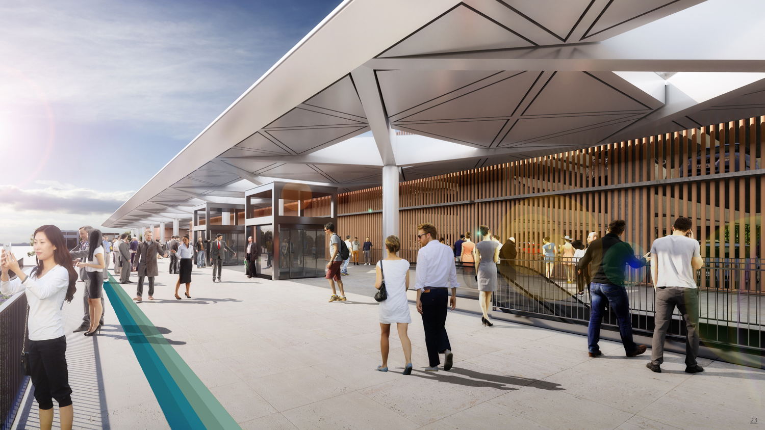 Santa Clara Station concourse and platform design option B with concrete and color accent flooring, image via VTA