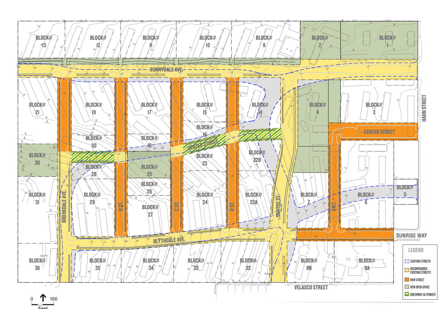 Sunnydale HOPE SF master site plan transposed over the existing structures, development by Related California and Mercy Housing