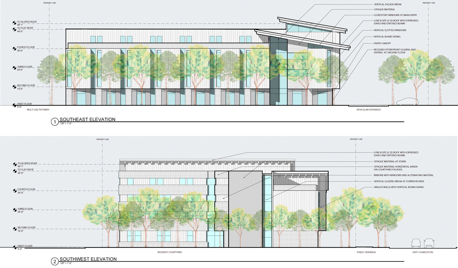 The Mitchell Project at 525 East Charleston Road exterior elevation, drawing by OJK Architecture