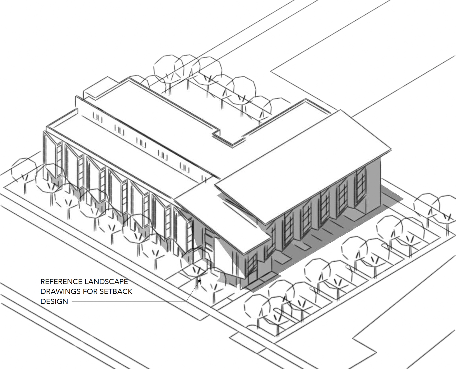 The Mitchell Project at 525 East Charleston Road isometric aerial view of the front, rendering by OJK Architecture
