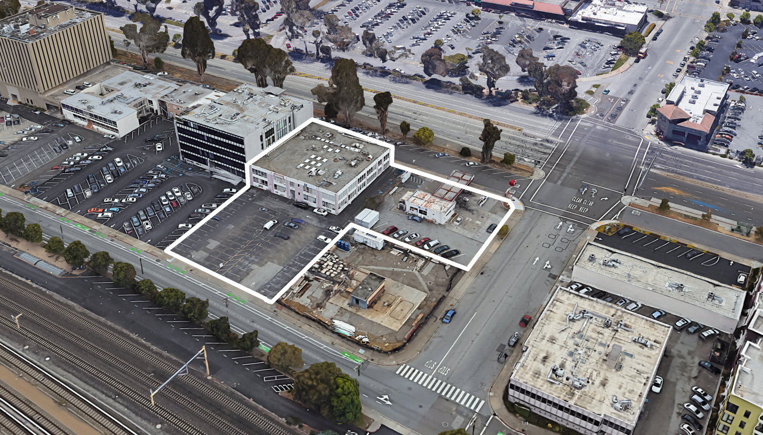 1870-1876 El Camino Real construction site outlined, image via Google Satellite