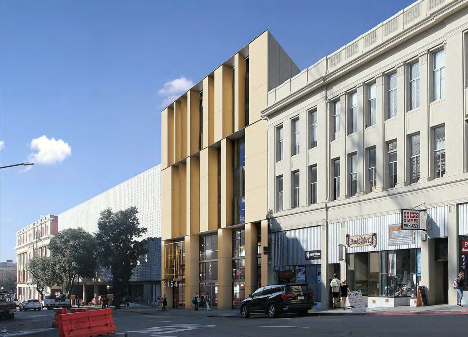 2176 Kittredge Street view of the Bancroft Way entrance, rendering by Kava Massih Architects