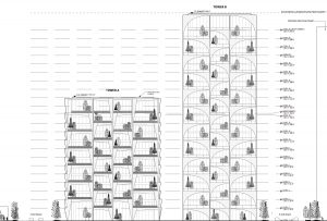 420 South 2nd Street Tower A and B vertical elevations, illustration by RMW Architecture