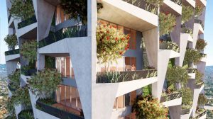 420 South 2nd Street Tower A facade close up, rendering by RMW Architecture
