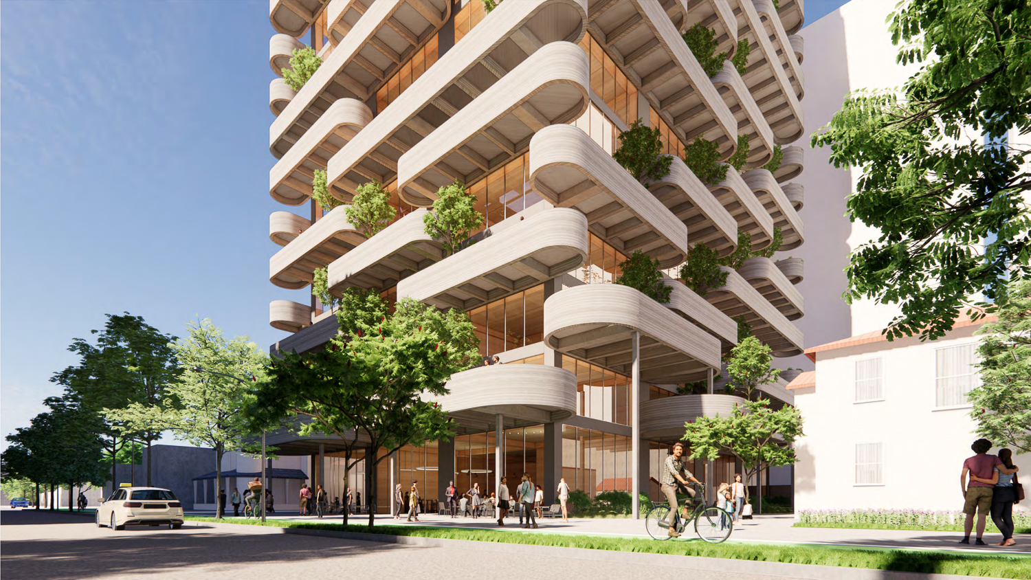 420 South 3rd Street Tower C ground level view, rendering by RMW Architecture