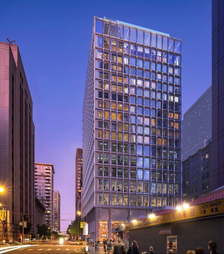 530 Sansome Street commercial variant from Washington Street, rendering by Skidmore Owings & Merrill