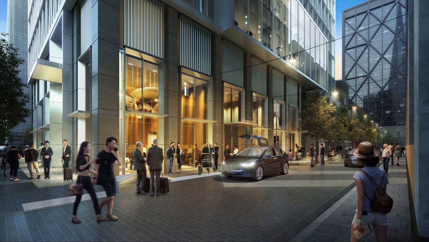 530 Sansome Street pedestrian view of the commercial variant entrance, rendering by Skidmore Owings & Merrill