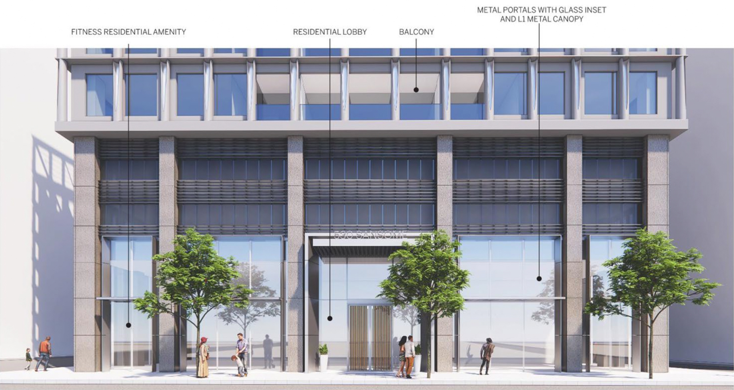 530 Sansome Street residential entrance, elevation by Skidmore Owings & Merrill