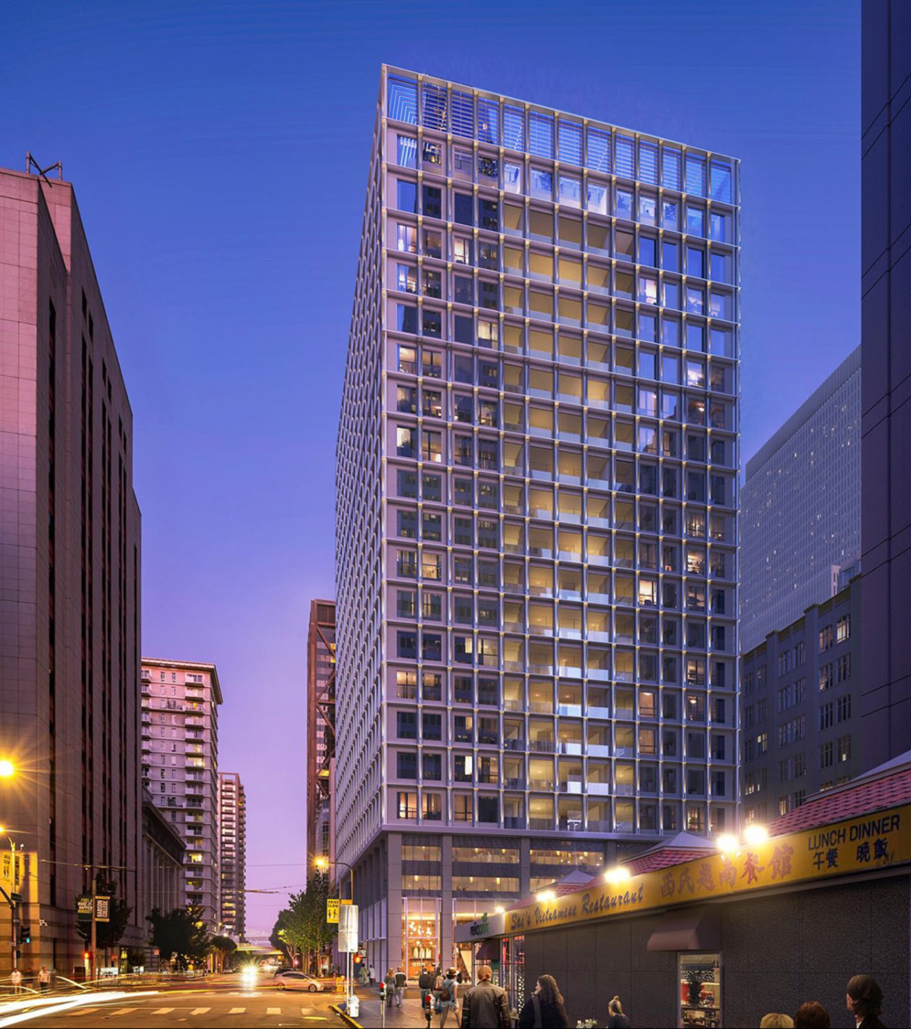 530 Sansome Street residential variant from Washington Street, rendering by Skidmore Owings & Merrill
