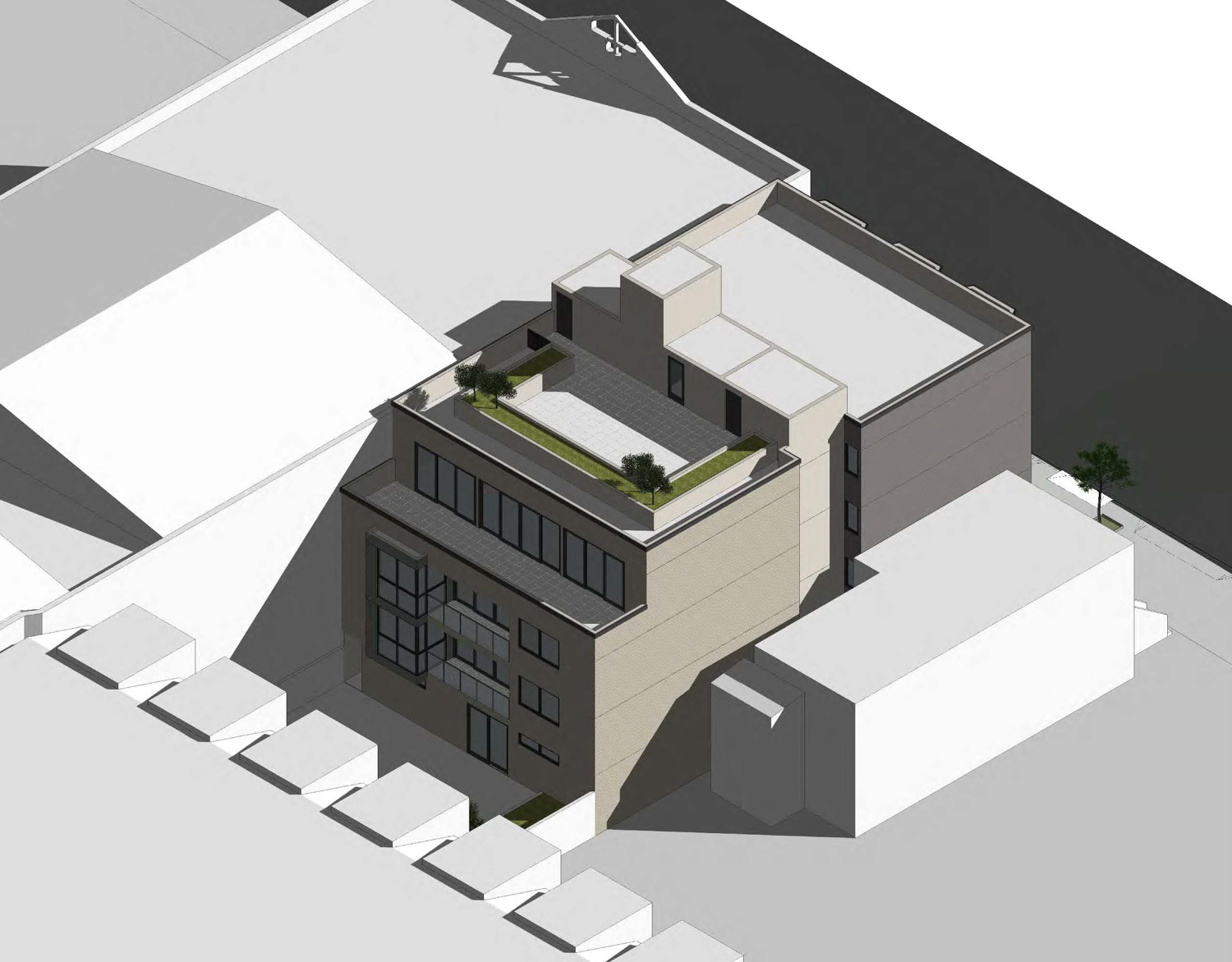 733 Treat Avenue, isometric aerial view of the inner-block facade, rendering by SIA Consulting