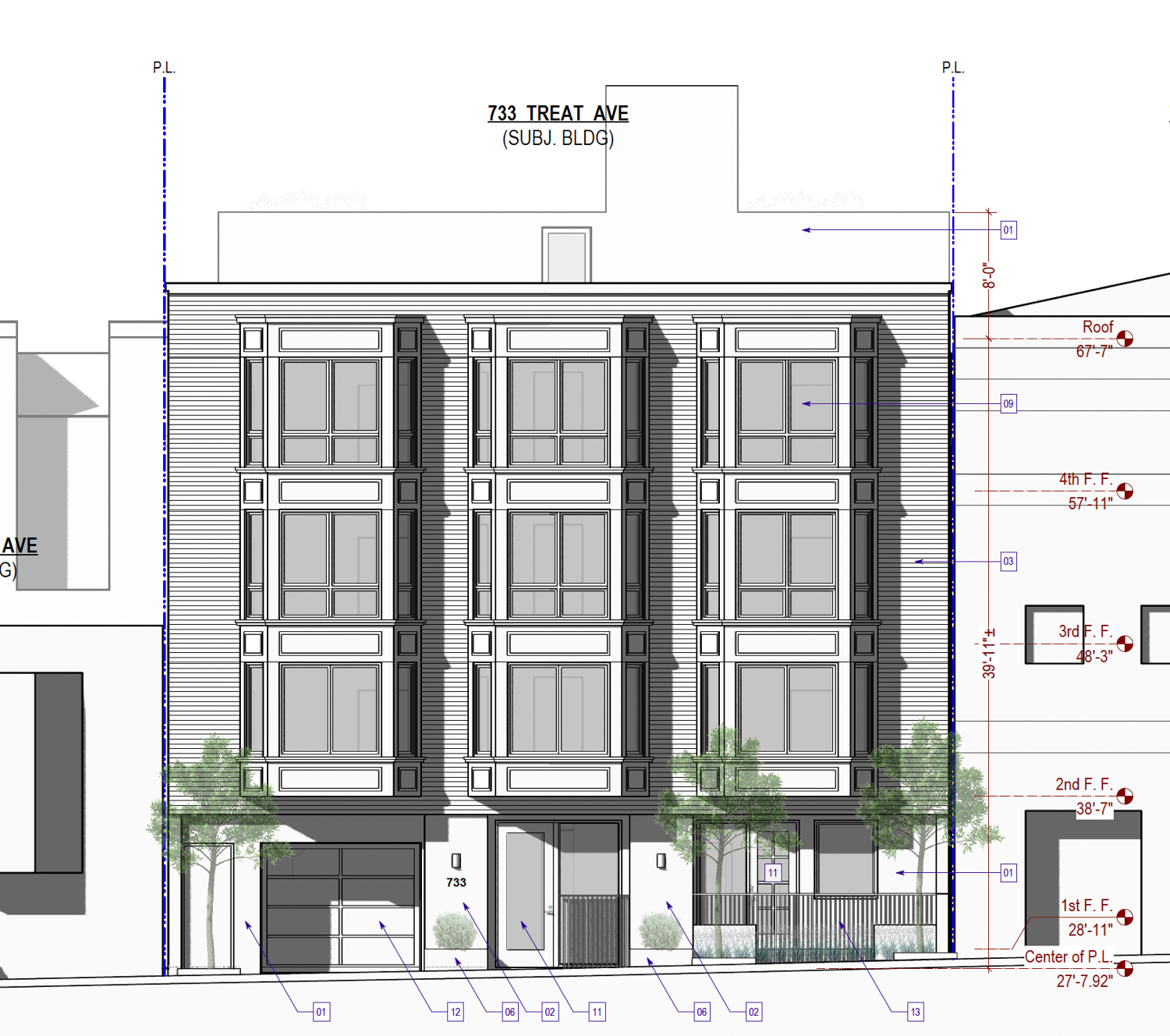 733 Treat Avenue west front elevation, illustration by SIA Consulting
