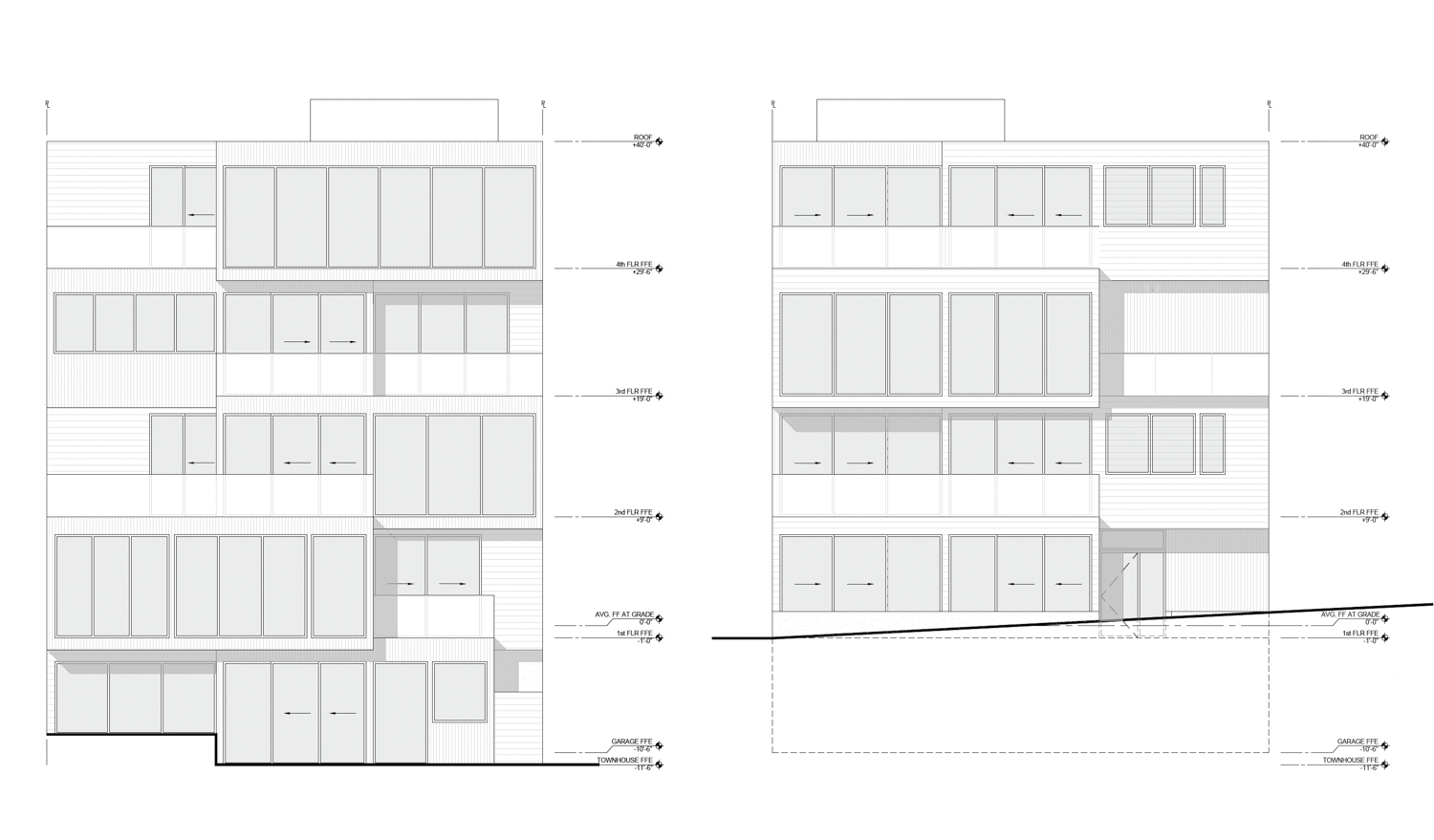 801 Rhode Island Street east side (left) and west side (right) elevation, illustration by Timbre Architecture