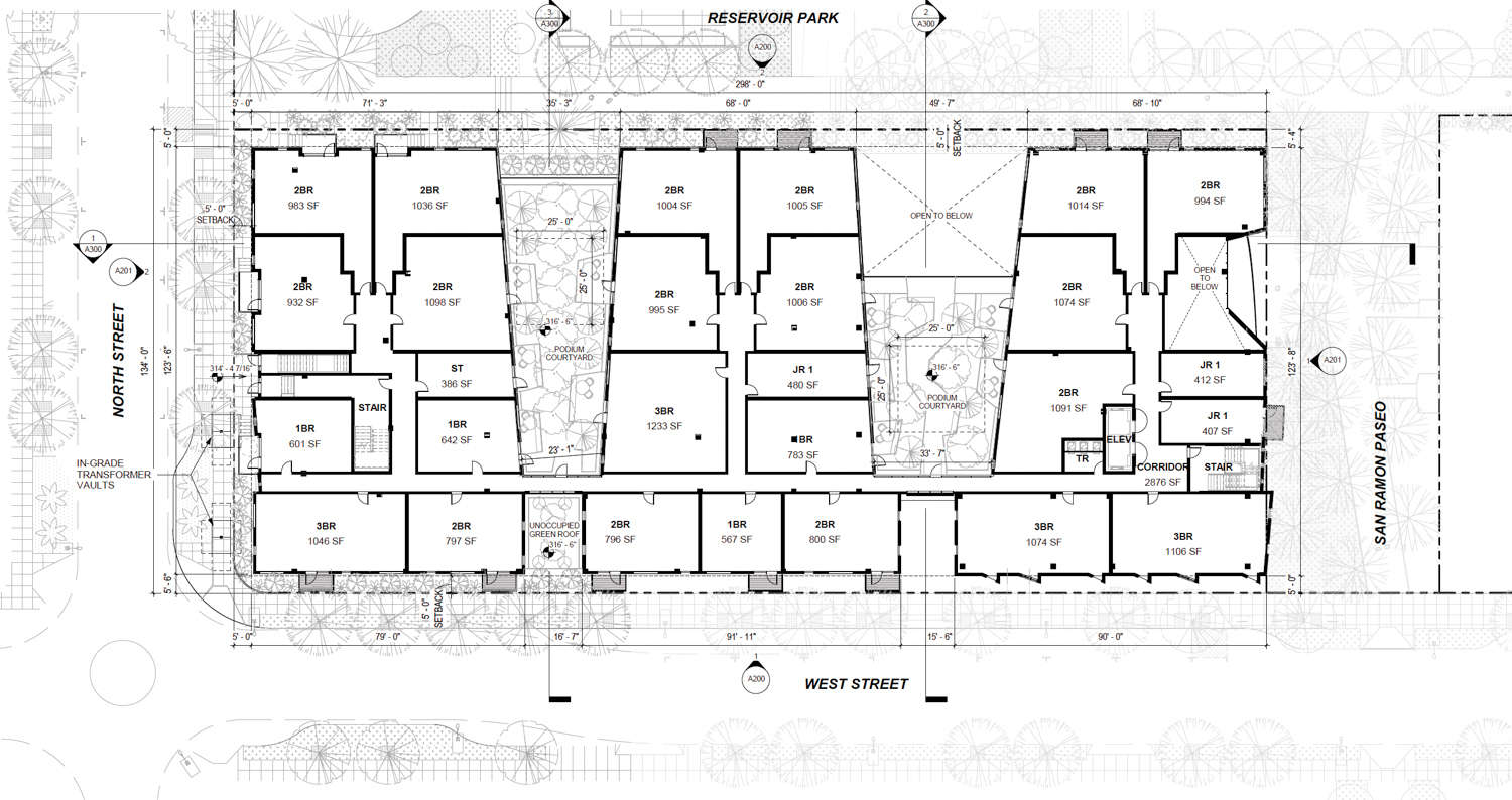 Balboa Reservoir Block F floor plan, elevation by David Baker Architects and Min Design