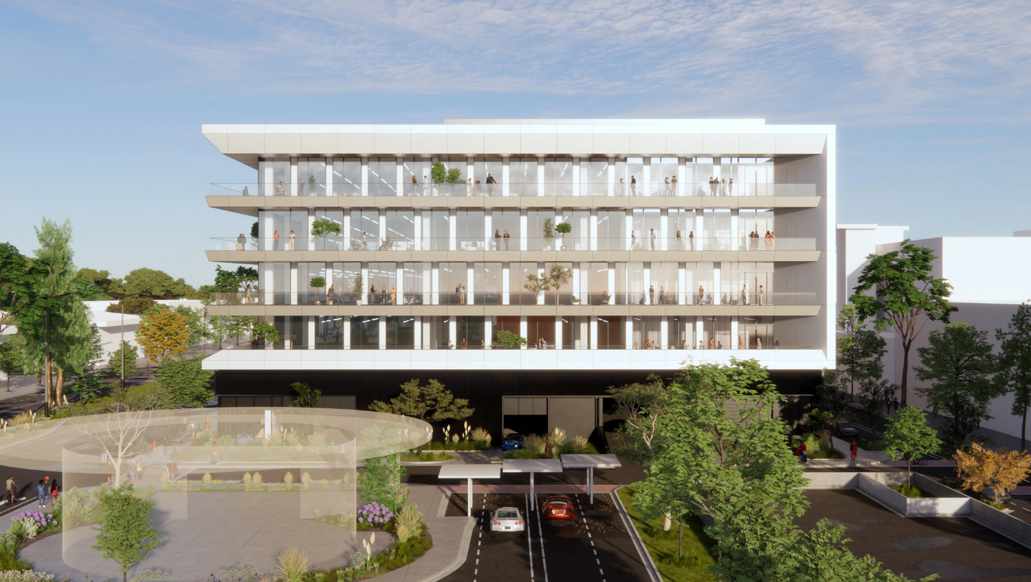 Cityline Sunnyvale Building B at 300 South Mathilda Avenue balcony view, rendering by Gensler