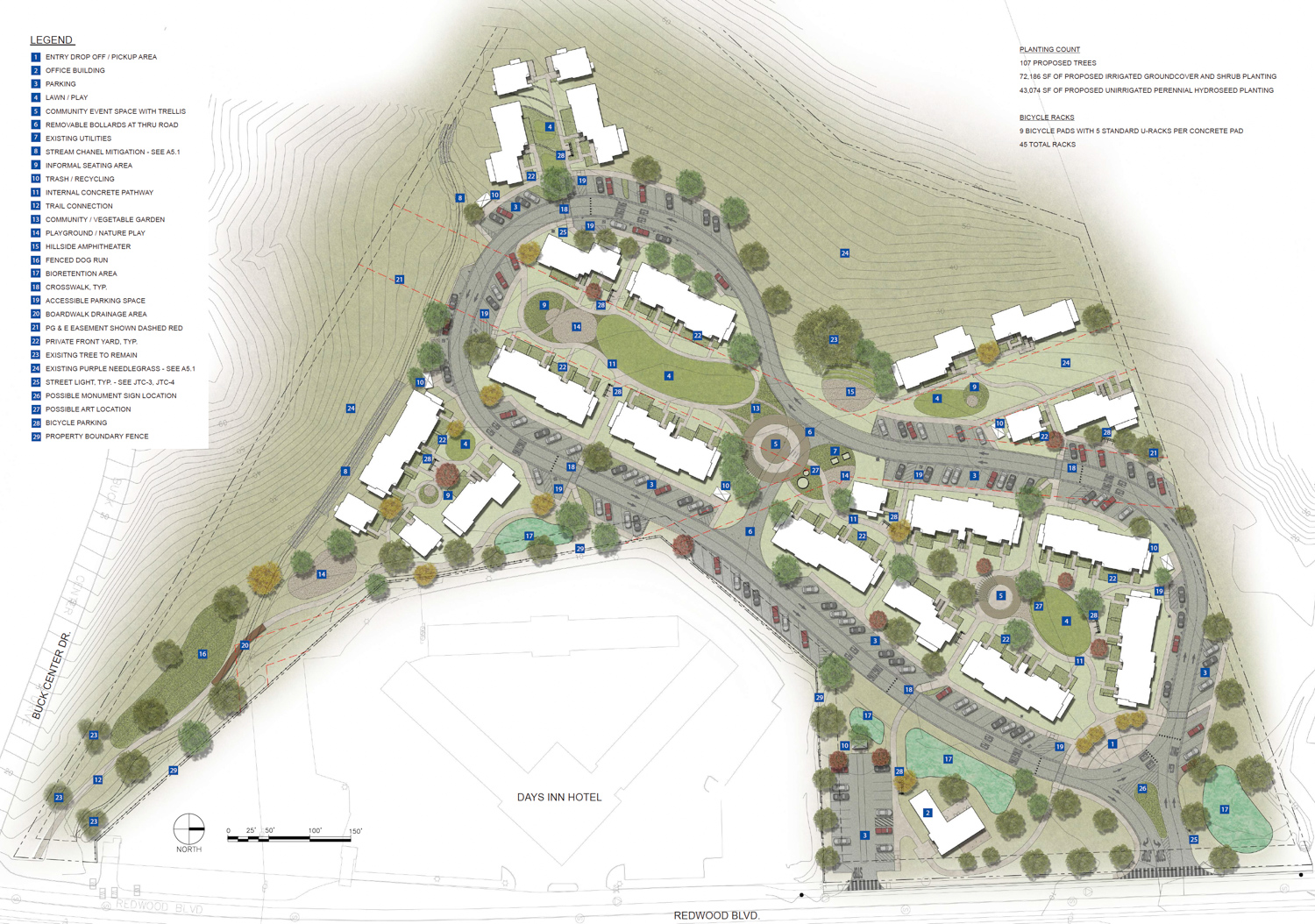 Habitat Redwood Boulevard site map, illustration by Dorman Associates