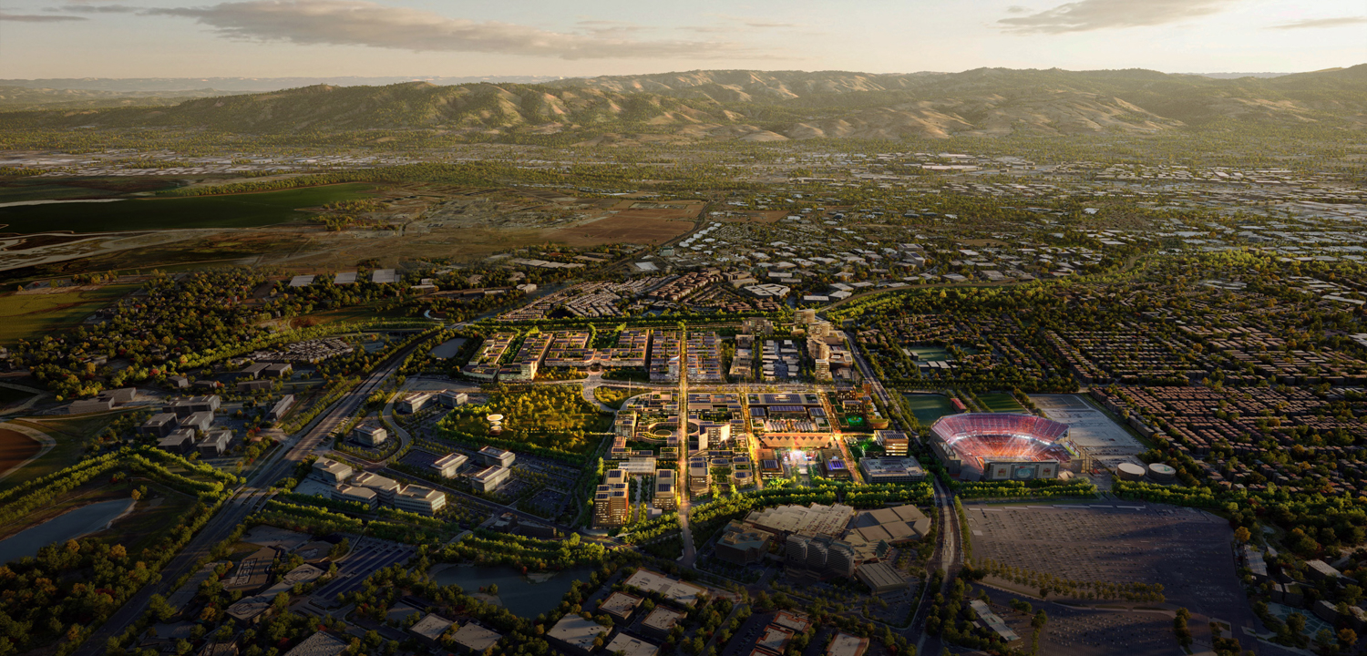 Related Santa Clara aerial perspective, rendering by Foster + Partners