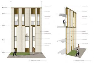 Tasman East Parcel 3 facade close-up, illustration by Steinberg Hart